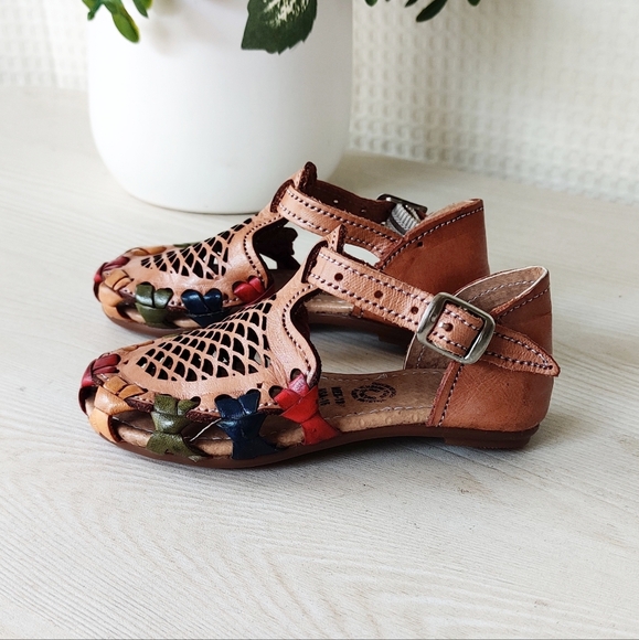 Baby Girls Tan Leather Huaraches Sandals, Made in Mexico Size 4 - Picture 4 of 6